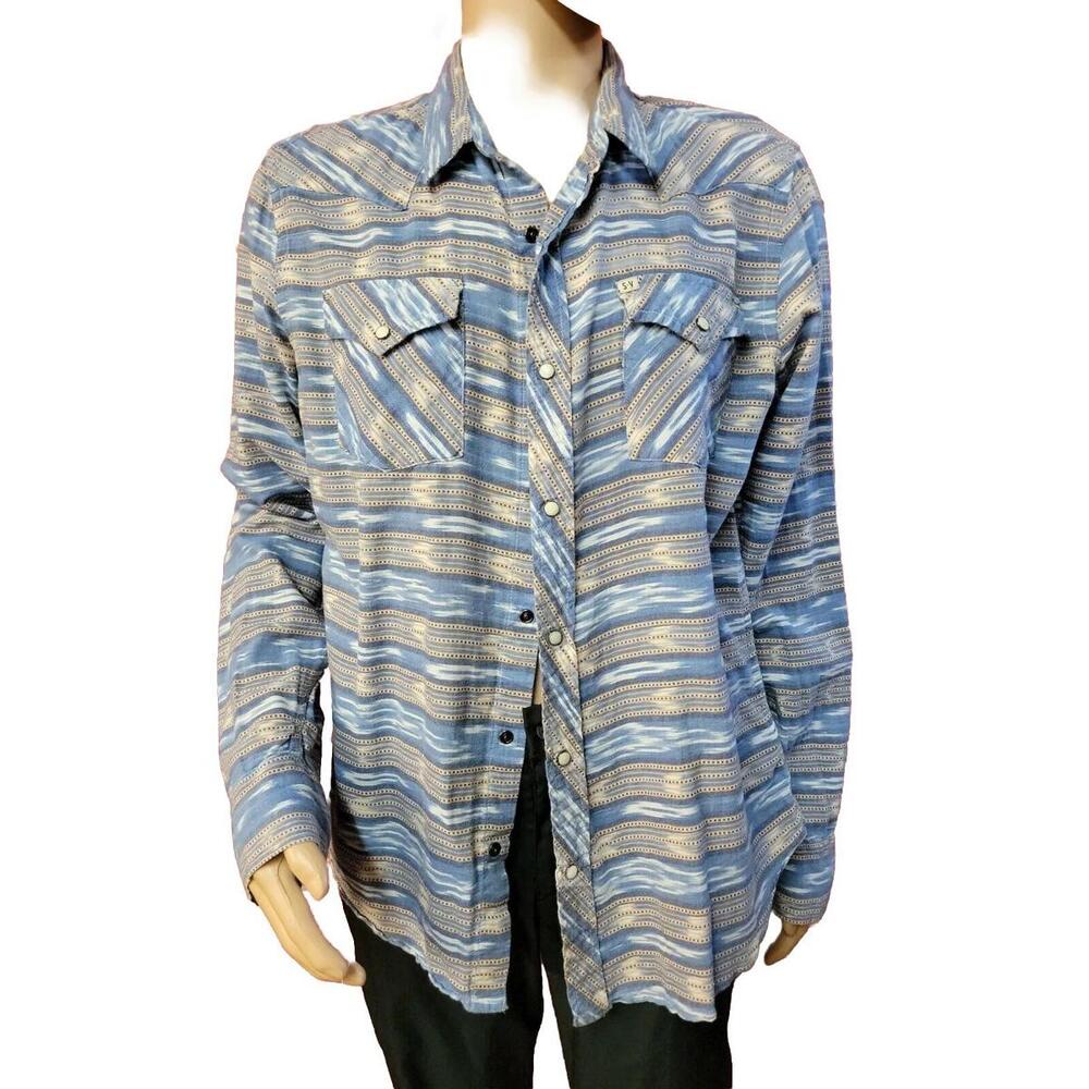 Salt Valley Cowboys Western Pearl Snap Buttons Mens Shirt XL Blue Long Slv. #WM1